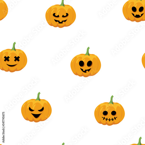 Funny pumpkin background. Halloween seamless pattern with Jack o Lantern. Cartoon, flat, vector