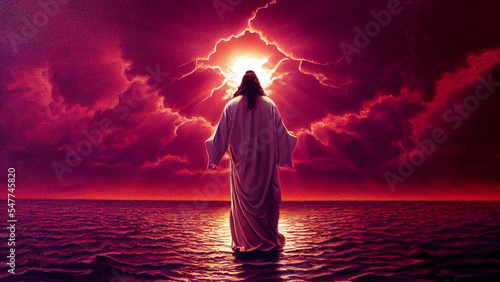 Jesus Christ talking with God and walking on the water