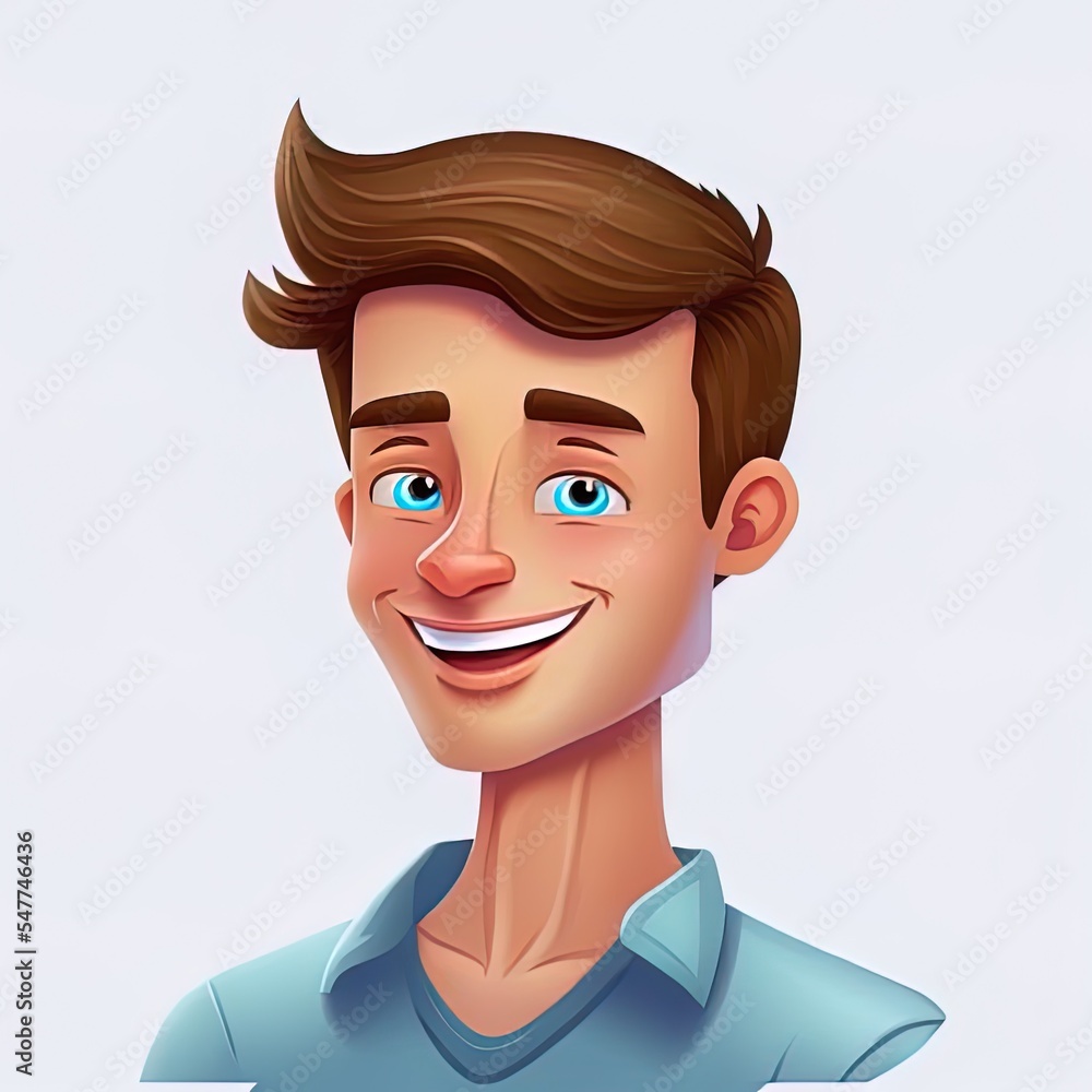 Happy smiling young man. 3D avatar character illustration. 2d illustrated isolated on white background.