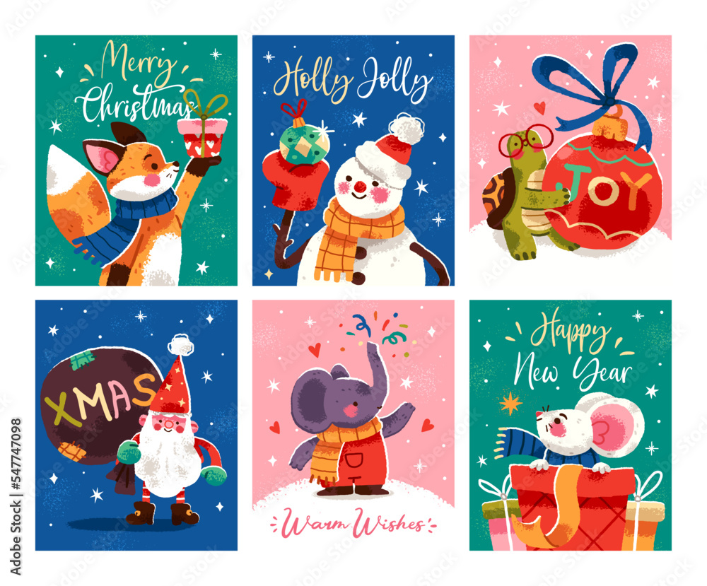 Set of Christmas and New Year greeting cards. Vector illustration. Set of Christmas and New Year greeting cards. Vector illustration.