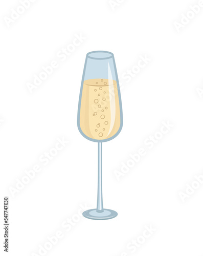 Goblet of champagne. Christmas goblet. Flat, cartoon, vector