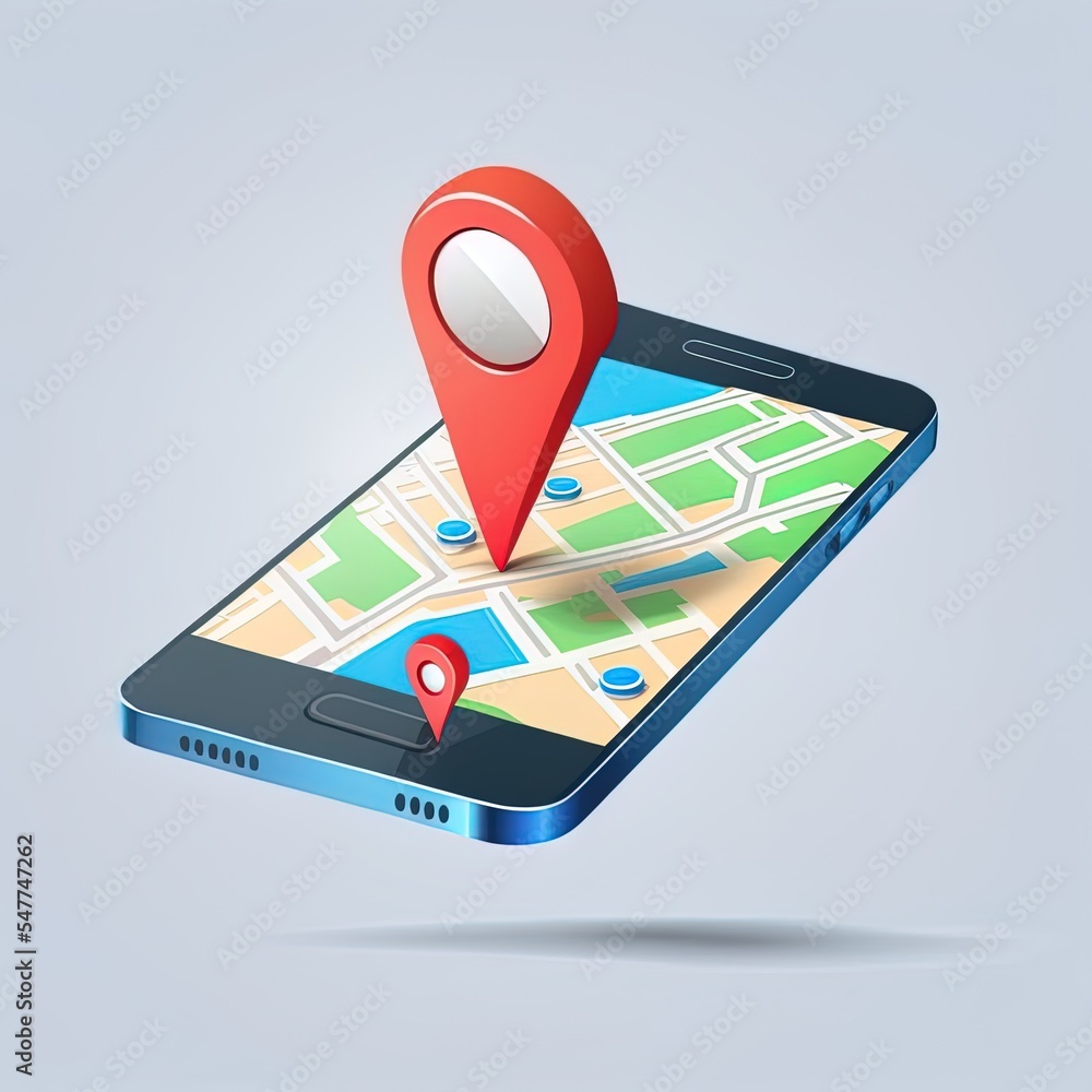Smartphone with location pin icon on screen. 3D Web 2d illustrated Illustrations. Smartphone with location pin icon on screen. 3D Web 2d illustrated Illustrations.