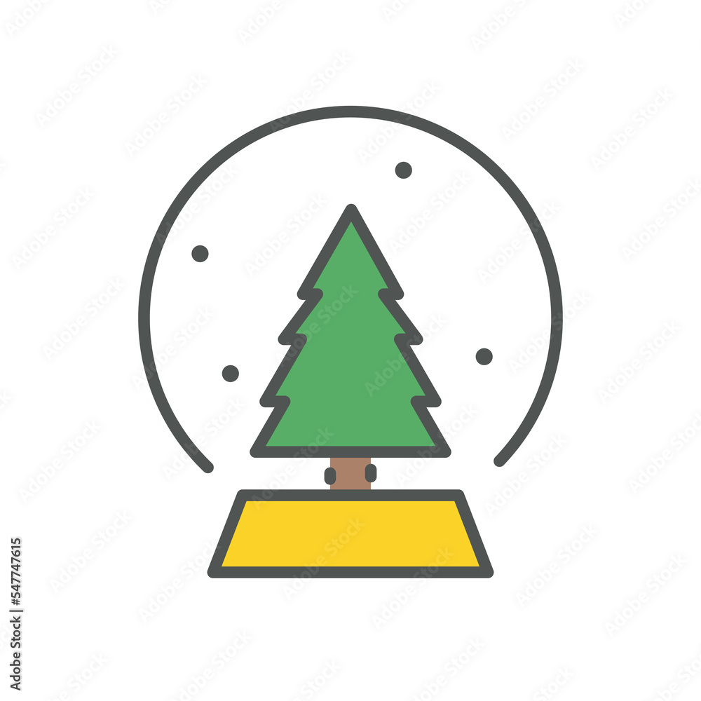 Obraz premium Christmas toy with tree and snow. Vector flat icon on white isolated background