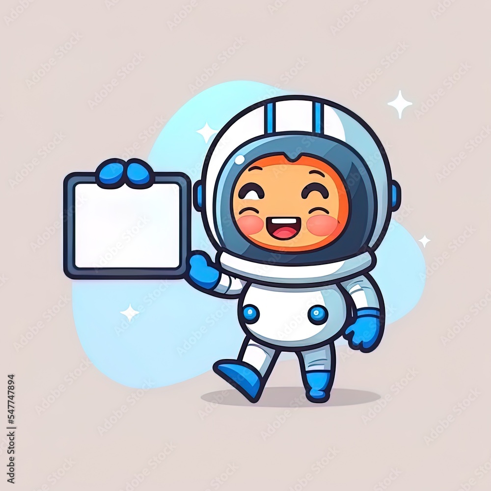 Cute Astronaut Holding Space Board Cartoon 2d illustrated Icon Illustration. Science Technology Icon Concept Isolated Premium 2d illustrated. Flat Cartoon Style