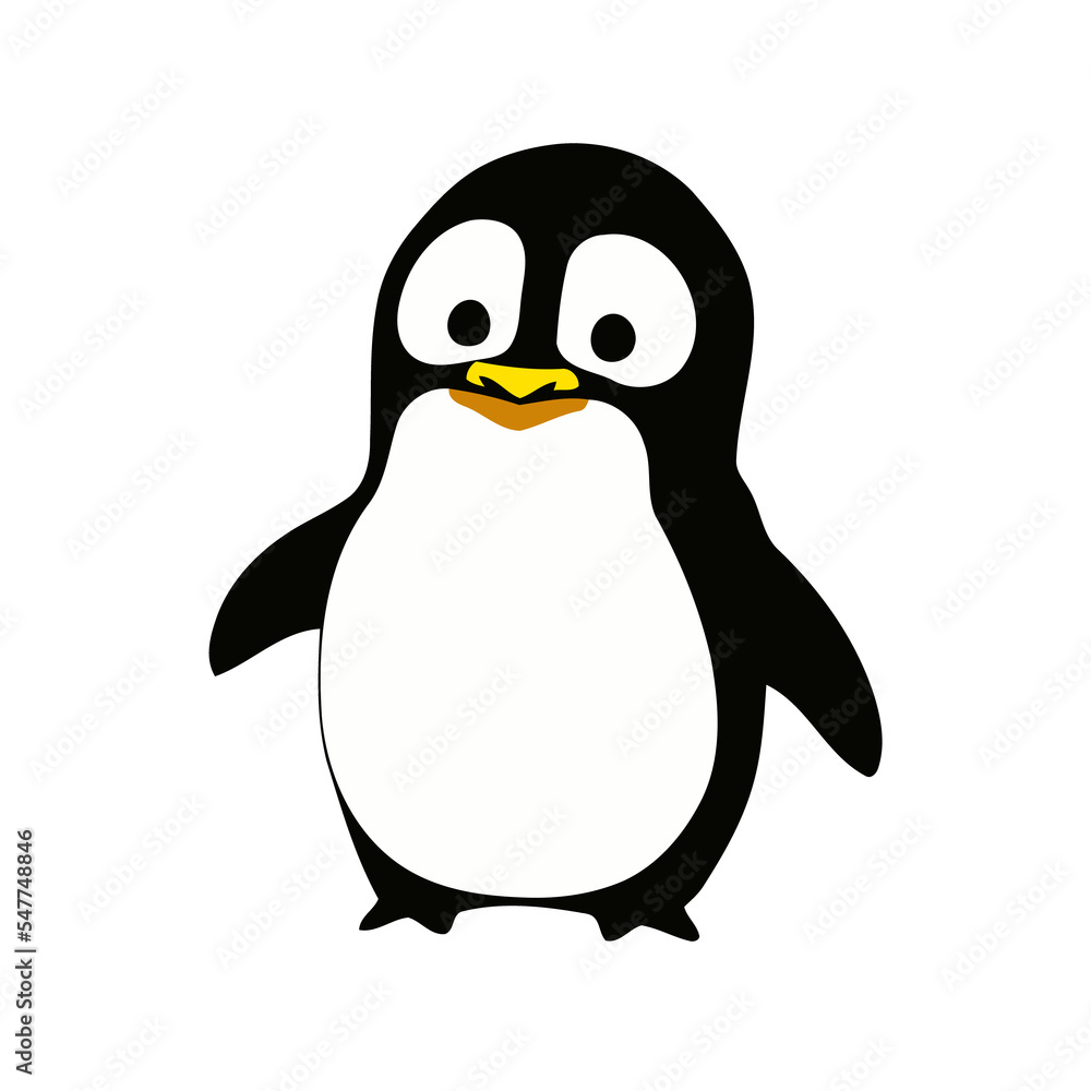 Fototapeta premium Isolated funny goofy penguin, illustration of a fat character standing still and smiling. 