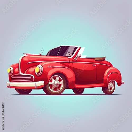 2d illustrated illustration retro car red convertible vintage cartoon realistic style icon.