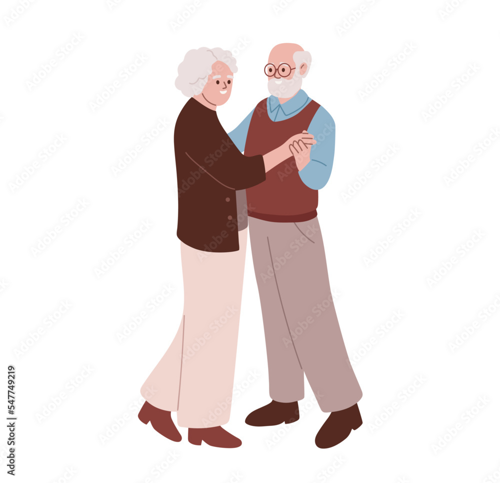 Elderly couple dancing. Active lifestyle of senior man and woman. Dancing old people. Leisure, hobby. Dance class for elderly. Happy retired people, pensioners. Flat vector illustration. Elderly couple dancing. Active lifestyle of senior man and woman. Dancing old people. Leisure, hobby. Dance class for elderly. Happy retired people, pensioners. Flat vector illustration.