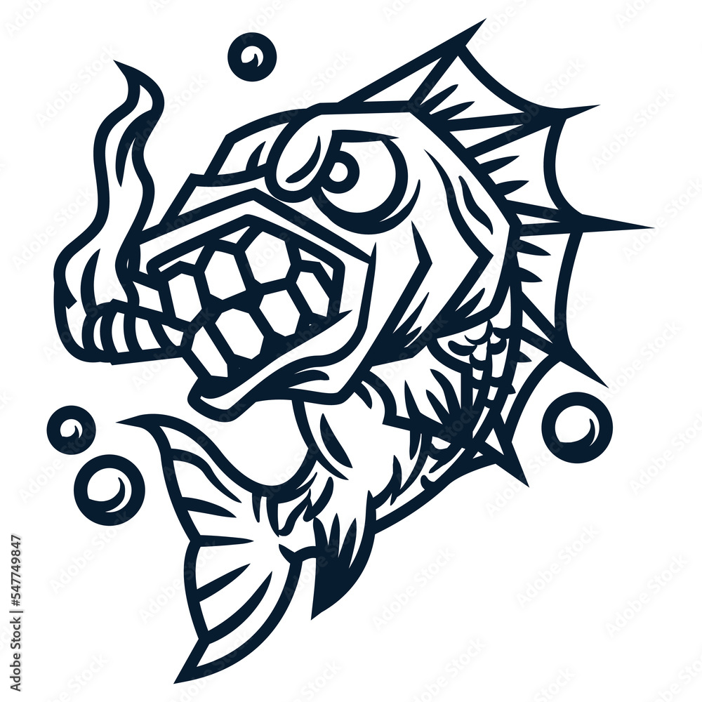 Angry fish line art vector illustration Stock Vector | Adobe Stock