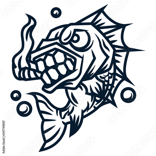Fototapeta Naklejka Na Ścianę i Meble -  Angry fish line art vector illustration