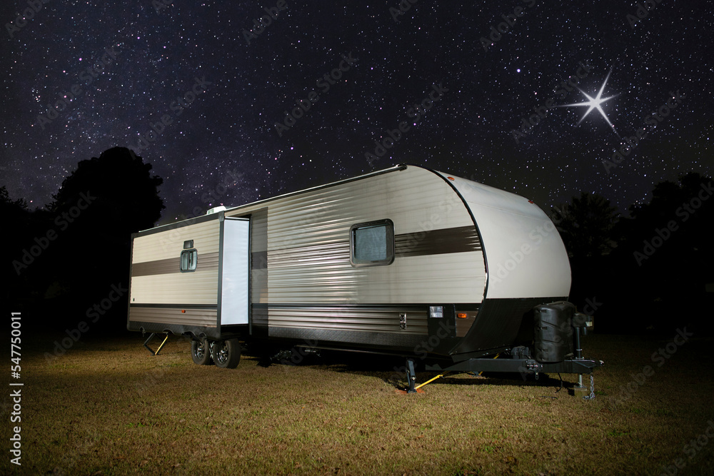 Camper trailer under the stars