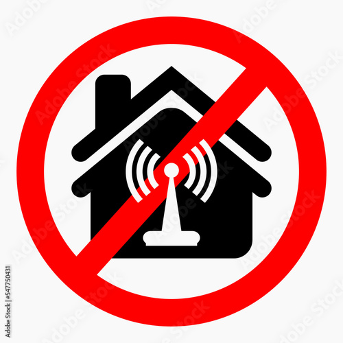 IIcon no wi-fi at home. Wi-Fi ban in the house. Do not use Wi-Fi in the house. Vector icon.Wi-Fi ban in the house. Do not use Wi-Fi in the house. Vector icon.