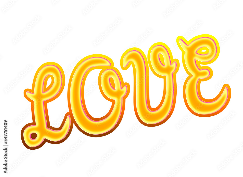 Isolated angled text Love, written with a curly yellow font.
Isolated angled text Love, written with a curly yellow font.