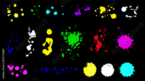 Neon colors graphic elements. Blobs and spray, decorative ink splashes. Colorful blobs, grunge vector art hand drawn spots
