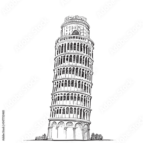 Leaning tower of pisa abstract hand drawn sketch Vector illustration