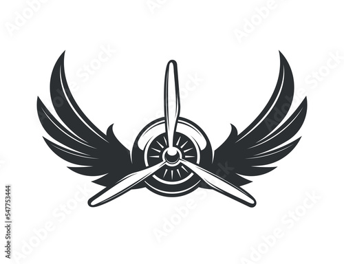 Aviation logo. Aviator symbols in monochrome style. Aviation and airplane emblem, aircraft flight logo, badge