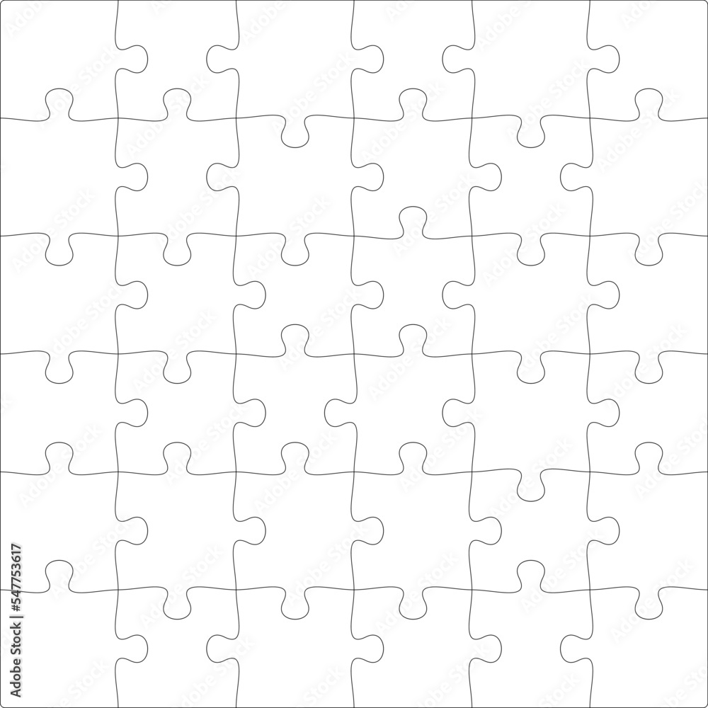Puzzles grid template. Jigsaw puzzle pieces, thinking game and  jigsaws detail frame design. Business assemble metaphor or puzzles game challenge vector.