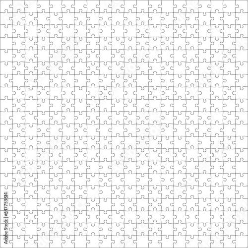 Puzzles grid template. Jigsaw puzzle pieces, thinking game and  jigsaws detail frame design. Business assemble metaphor or puzzles game challenge vector.