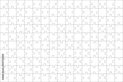 Puzzles grid template. Jigsaw puzzle pieces, thinking game and  jigsaws detail frame design. Business assemble metaphor or puzzles game challenge vector. photo