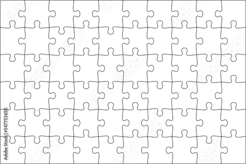 Puzzles grid template 10x6. Jigsaw puzzle pieces, thinking game and  jigsaws detail frame design. Business assemble metaphor or puzzles game challenge vector. photo