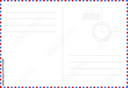 Email envelope vector illustration. Post card retro template. Blank post mockup. Vector border.