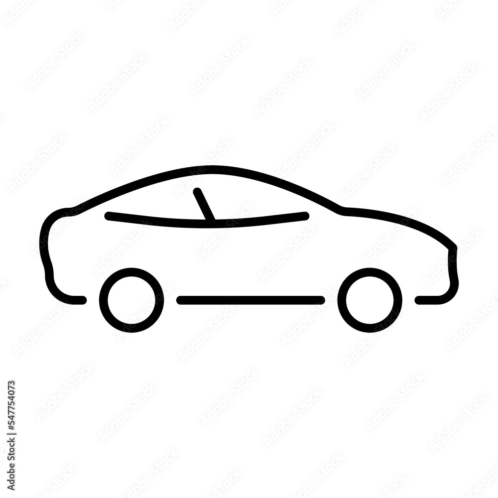 Vehicle Automobile Transportation Line Icon. Modern Shape of Auto Sign. Car in Side View Linear Pictogram. Automotive Sedan Transport Outline Icon. Editable Stroke. Isolated Vector Illustration