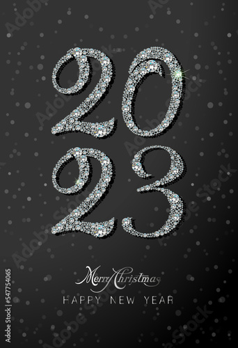 Happy New Year 2023 greeting card. Diamond background