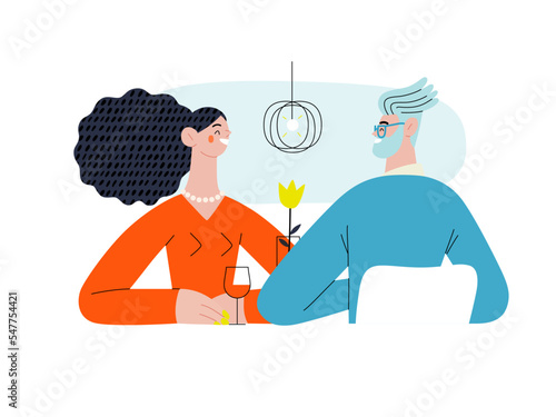 Order is complete - Online shopping and electronic commerce series - modern flat vector concept illustration of a couple sitting in the restaurant. Promotion, discounts, sale and online orders concept