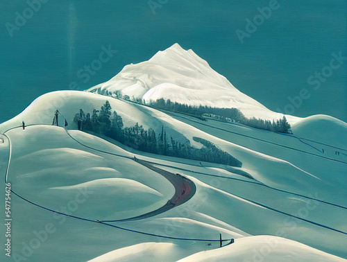 Ski slope in the Alps or other mountain range.