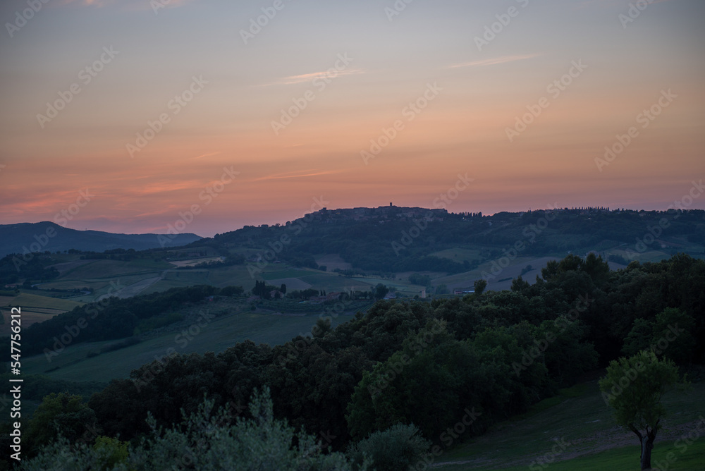 Sunset over the Tuscan countryside, Italy.