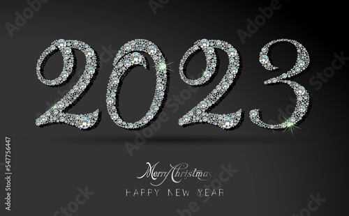 Happy New Year 2023 greeting card. Diamond background