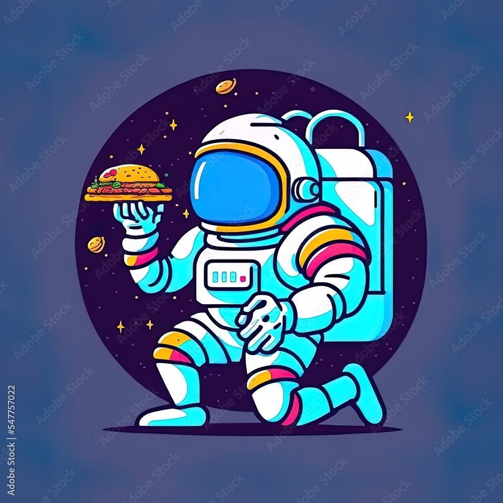 Cute Astronaut Eating Burger Cartoon 2d illustrated Icon Illustration. Science Food Icon Concept Isolated Premium 2d illustrated. Flat Cartoon Style Cute Astronaut Eating Burger Cartoon 2d illustrated Icon Illustration. Science Food Icon Concept Isolated Premium 2d illustrated. Flat Cartoon Style