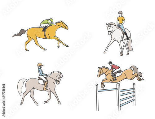 Cute horses and riders, during training