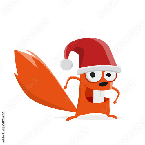 funny cartoon squirrel with santa clause hat