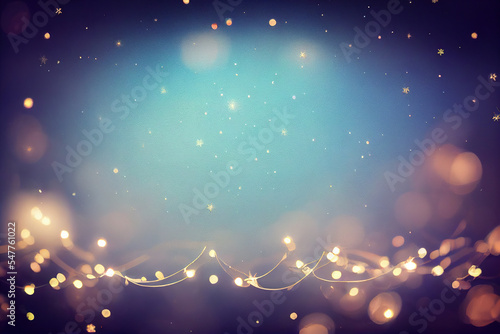 Blurred bokeh lights background. Christmas and New Year holidays template. Abstract glitter defocused blinking stars and sparks, blur. Greeting card mockup, copy space, shimmering, colorful, banner