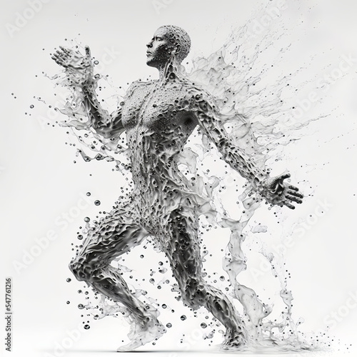 Artistic illustration of a realistic body formed by a splash of water