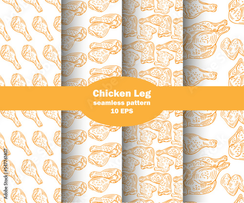 Chicken pattern including seamless on a white background. Chicken vector illustration. Cut of meat set. Big Set