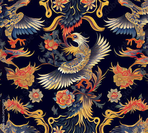 Eagle Chinoiserie Pattern, bright colorful and retro