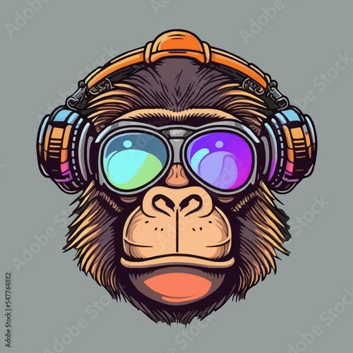 Monkey Head Face mascot logo Illustration. Geek Chimpanzee Icon Badge