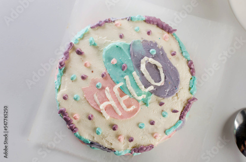 homemade bento cake with cute colored decor, new confectionery trend, photo