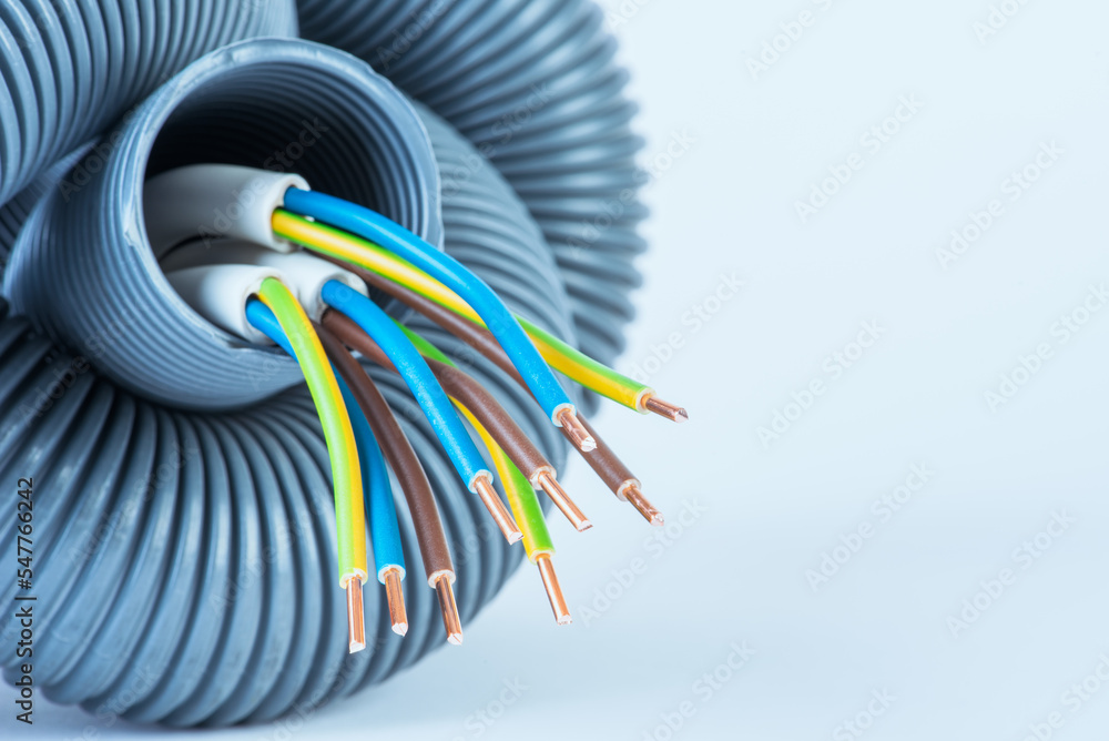 Electric Cable with Corrugated Conduit Protective Pipe Photos | Adobe Stock