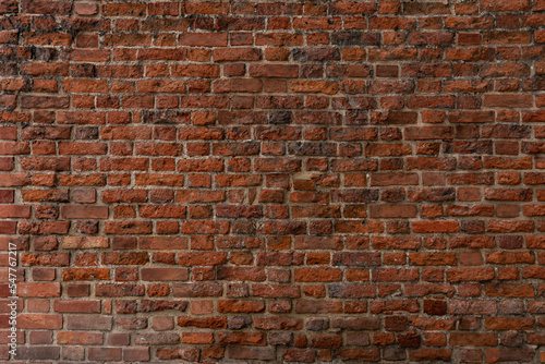 Brick wall of red color, background