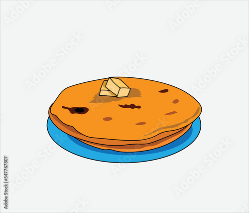 Paratha Indian and Pakistani food vector illustration