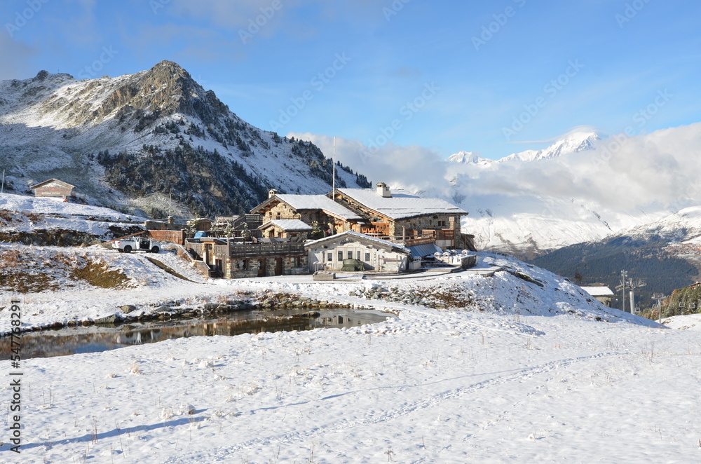 Restaurant d'altitude à ARC 2000, avec vue sur le mont blanc, France, Savoie, 73, Bourg Saint Maurice