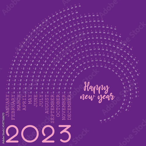 2023 happy new year purple card creative calendar swirl design