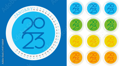 2023 calendar colorful cercles