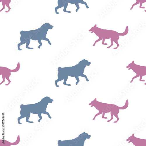 Seamless pattern. Running and jumping two dogs. Dog silhouette. Endless texture. Design for wallpaper  wrap  fabric  decor. Vector illustration.