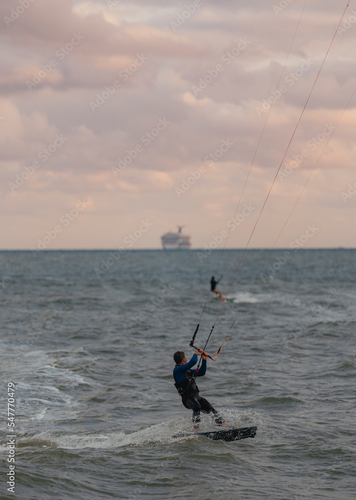 kite surfing in the sea Miami Beach  