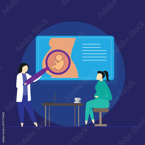 Pregnancy and maternity consultation, pregnant women consulting at gynecology office for checkup