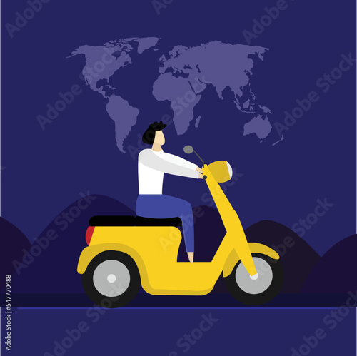 Person riding e-scooter, modern ecology and electric scooter, moving towards a new goal, modern problem modern solution