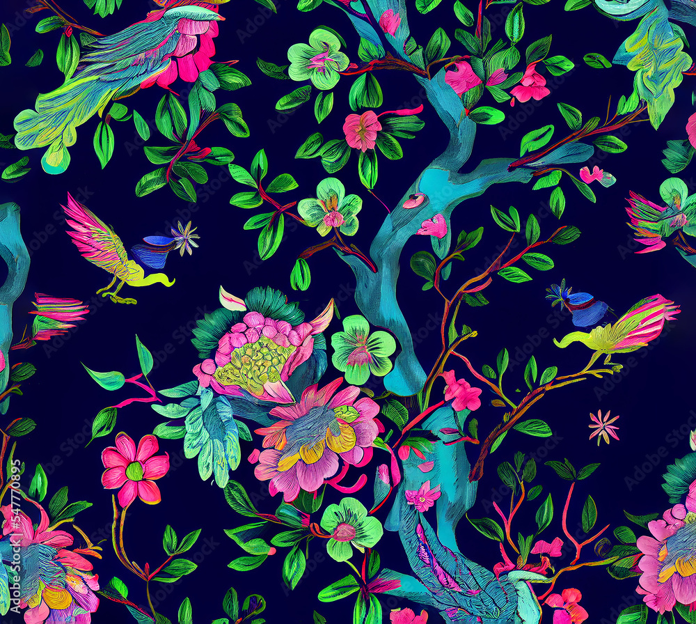 Neon chinoiserie pattern for arts and crafts